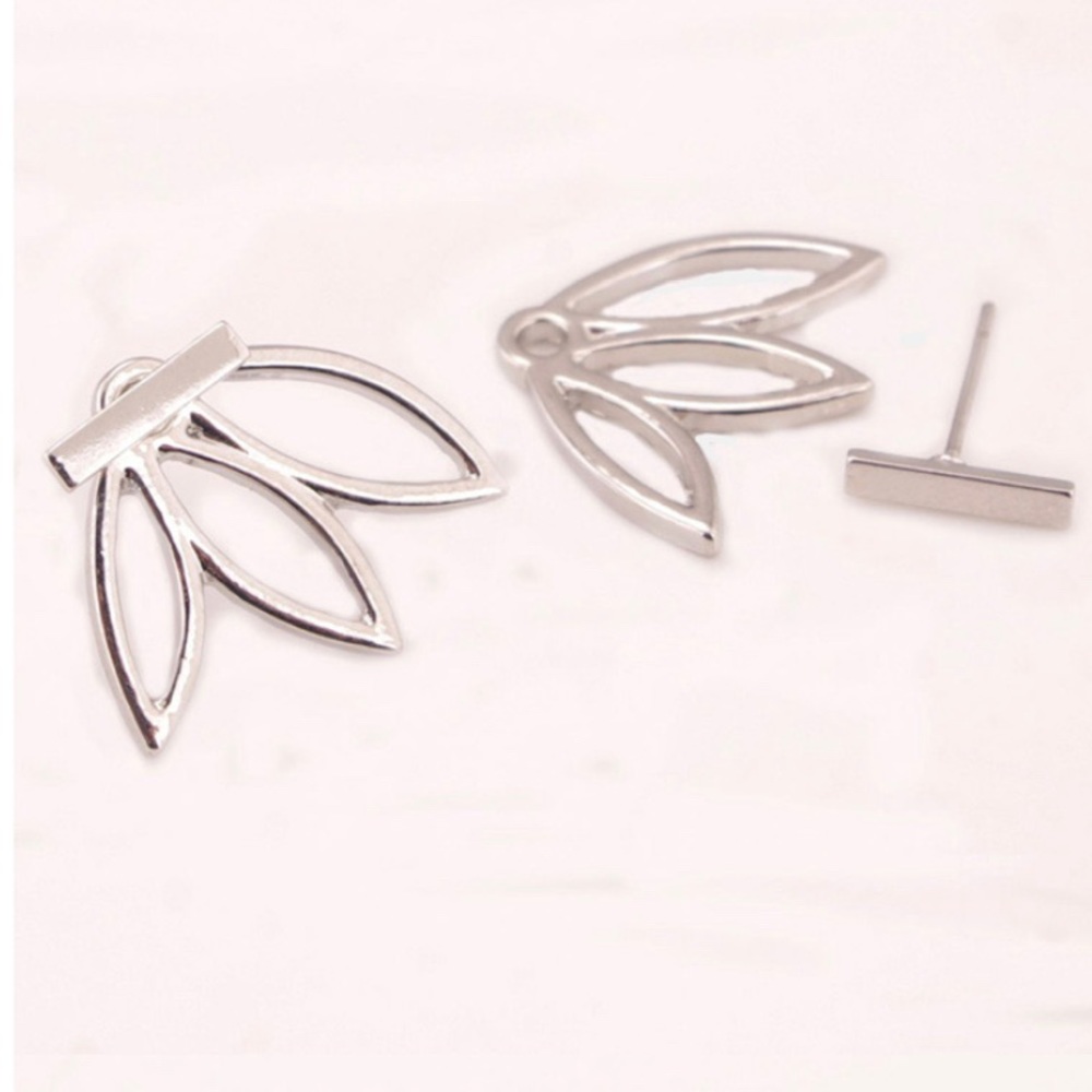 Silver Flower Ear Jackets Earrings - Picture 3 of 3